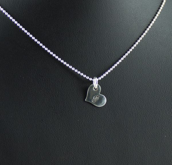 Sterling Silver Heart Stamped Initial Pendant