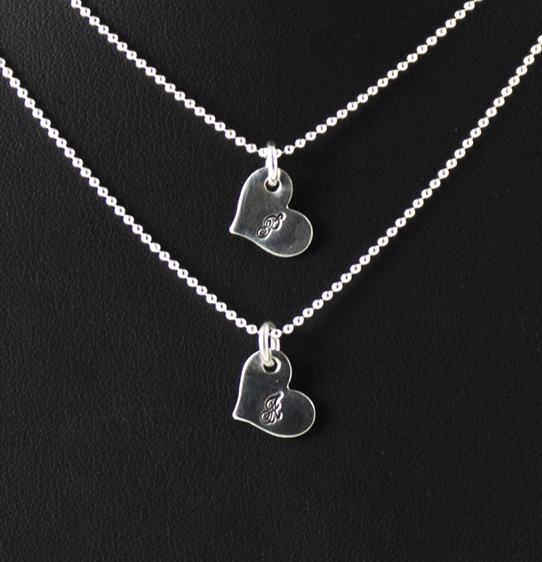 Sterling Silver Heart Stamped Initial Pendant