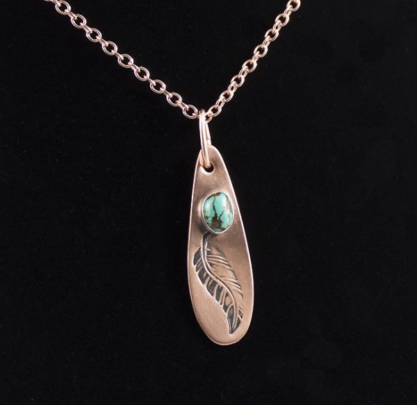 Turquoise Copper Feather Pendant