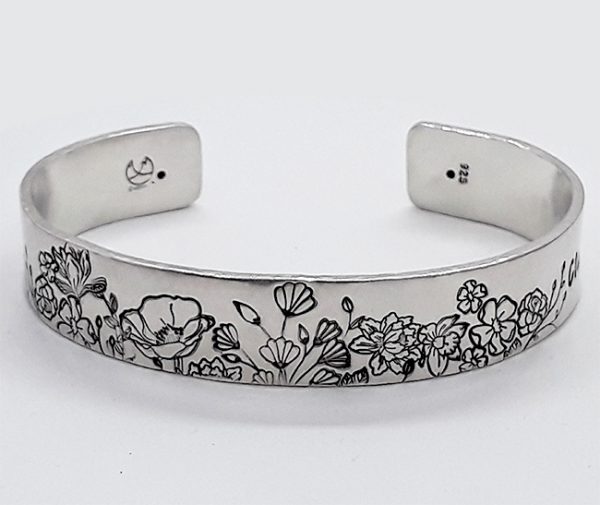 Custom Floral Sterling Silver Bracelet Cuff