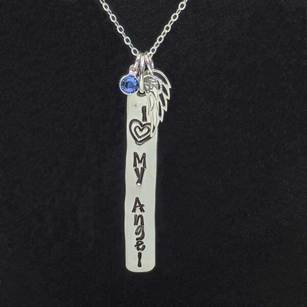 Sterling Silver Pendant with Blue Gemstone and Sterling Angel Wing Charm