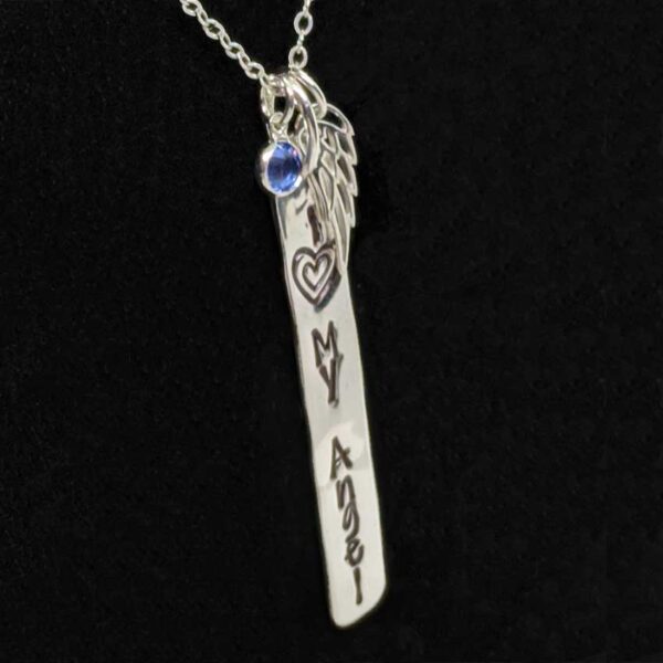 Sterling Silver Pendant with Blue Gemstone and Sterling Angel Wing Charm
