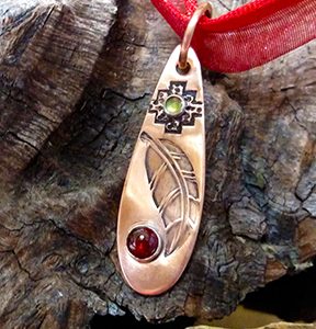 Azetc Jewel Feather Copper Pendant