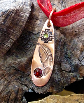 Azetc Jewel Feather Copper Pendant