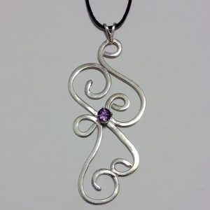 Silver Swirls And Faceted Amethyst Pendant