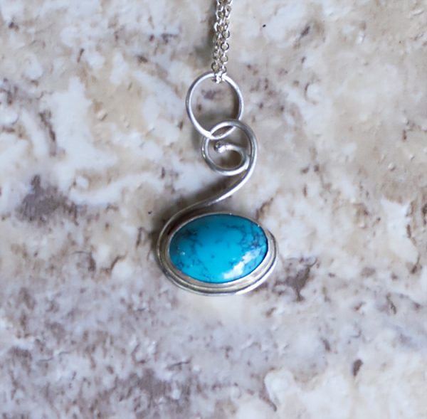 Turquoise and Silver Spiral Drop Pendant