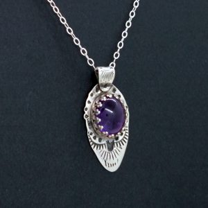 Sterling Silver and Amethyst Stamped Pendant