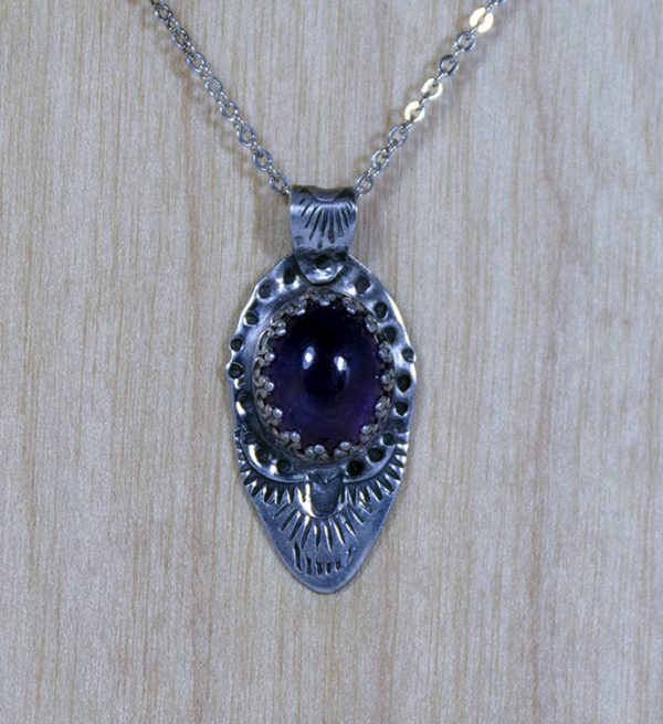 Sterling Silver and Amethyst Stamped Pendant