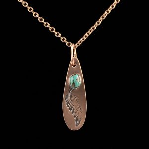 Turquoise Copper Feather Pendant
