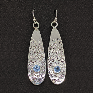 Sterling Silver Floral Drop Earrings with Faceteds Gemstone