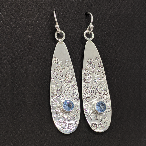 Sterling Silver Floral Drop Earrings with Faceteds Gemstone