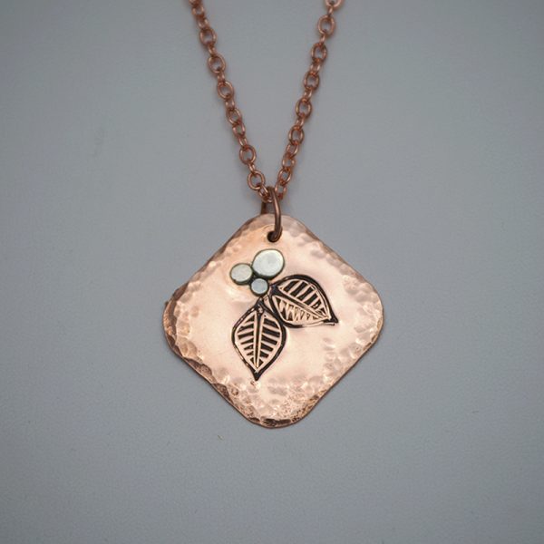 Hammered Copper and Sterling SilverPendant Berries and Leaves