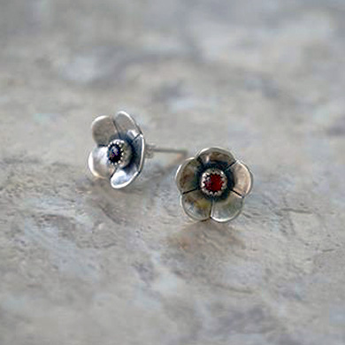 Sterling Silver Carnelian Flower Earrings