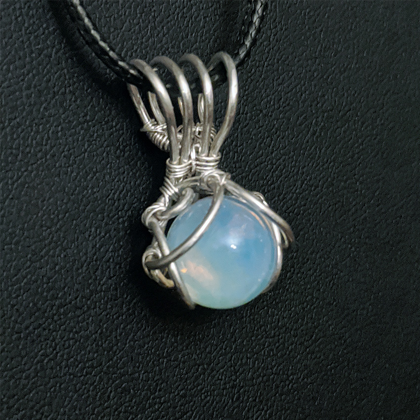 Sterling Silver Wrapped Opalite Sphere – Arcane Moon Jewelry