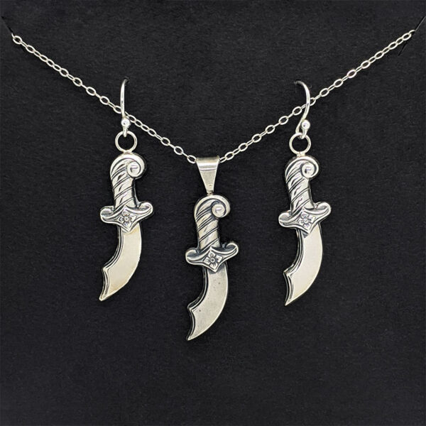 Sterling Silver Pirate Cutlass Pendant and Earrings Set