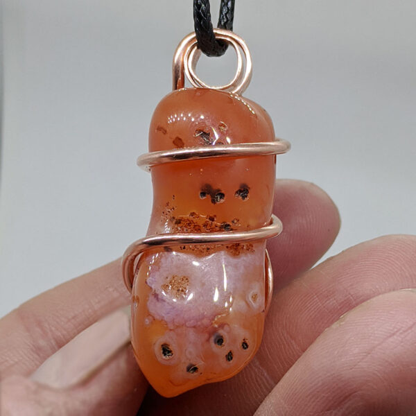 Copper Wire-Wrapped Tumbled Carnelian Pendant
