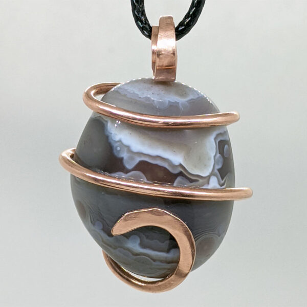 Copper Wire-Wrapped Tumbled Crazy Lace Agate Pendant