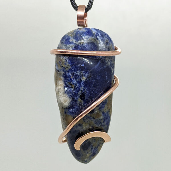 Copper Wire-Wrapped Tumbled Sodalite Pendant