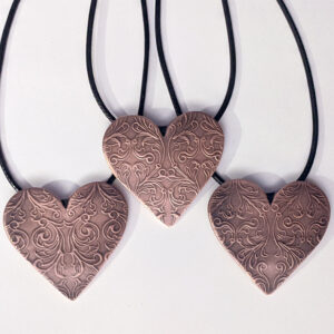 French Ornate Copper Heart Pendants
