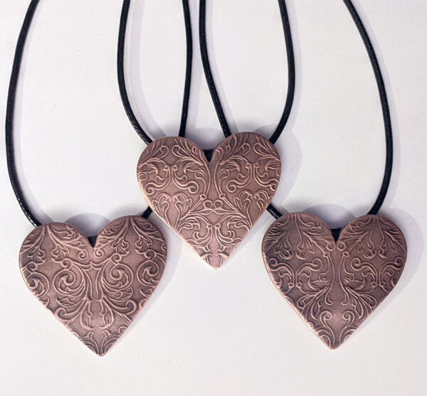 French Ornate Copper Heart Pendants