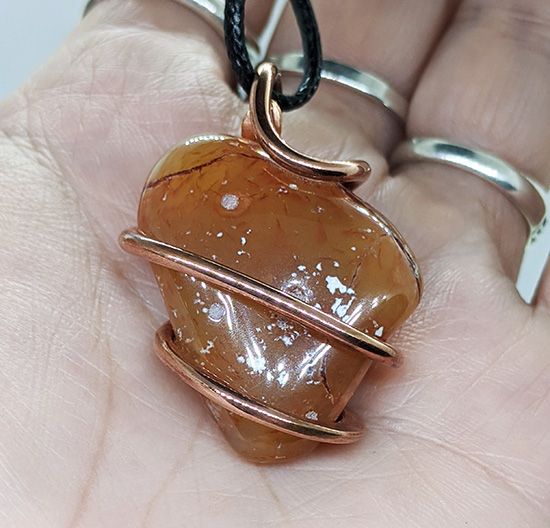 Copper Wire-Wrapped Tumbled Carnelian Pendant