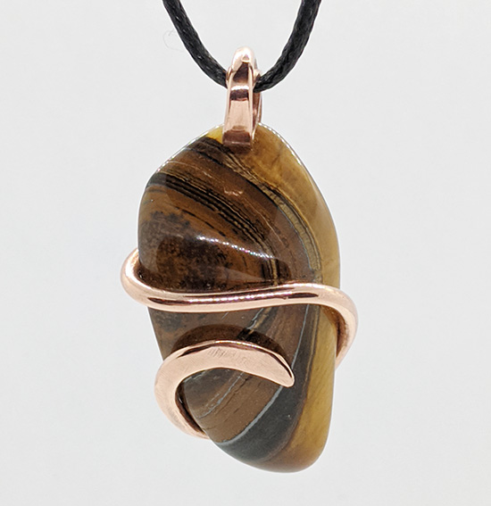 Copper Wire-Wrapped Tumbled Tiger Eye Pendant