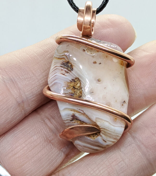 Copper Wire-Wrapped Tumbled Agate Pendant