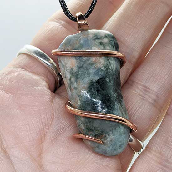Copper Wire-Wrapped Tumbled Rhodonite Pendant