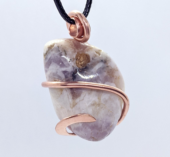Copper Wire-Wrapped Tumbled Chevron Amethyst Pendant
