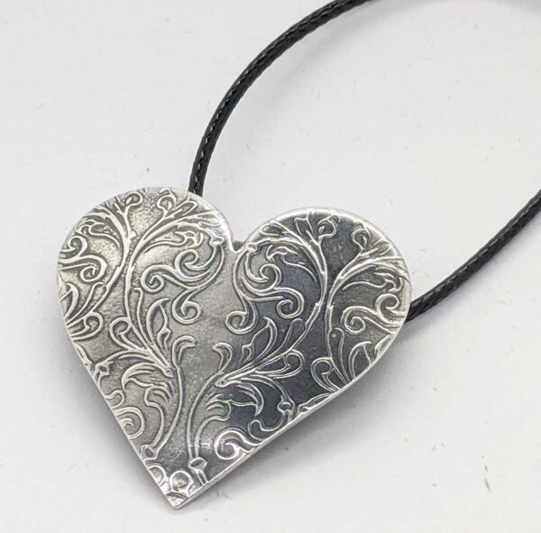 French Ornate Sterling Silver Heart Pendant